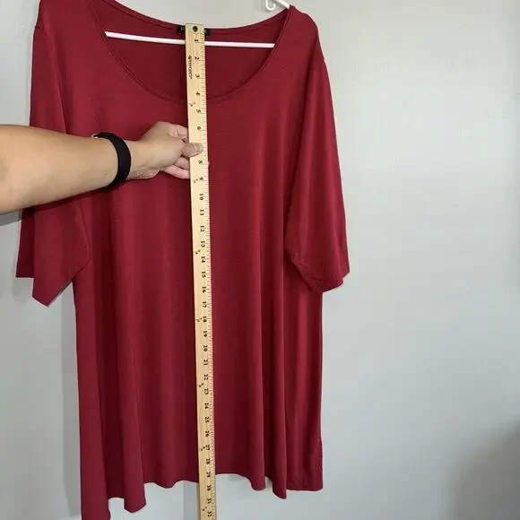 Eileen Fisher Women Tunic Top Dress Sz 2X Burgundy Red Scoop Neck Short Sleeve - Picture 7 of 9